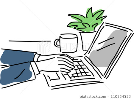 Hands of a businessman working on a computer 110554533