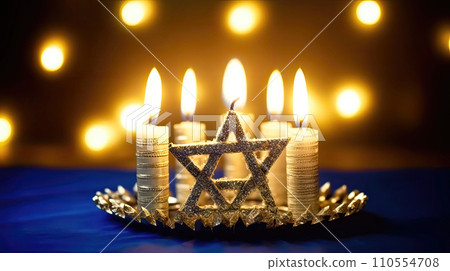 Traditional Hanukkah Decor: Candlelight and Star of David - Generative AI Traditional Hanukkah Decor: Candlelight and Star of David - Generative AI 110554708