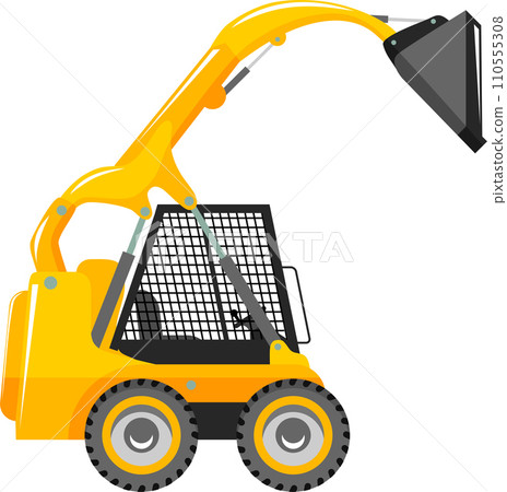 Compact Skid Steer Loader with Bucket and Wheels Icon in Flat Style. Vector Illustration Compact Skid Steer Loader with Bucket and Wheels Icon in Flat Style. Vector Illustration 110555308