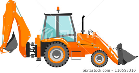 Wheel Backhoe Loader Icon in Flat Style. Vector Illustration Wheel Backhoe Loader Icon in Flat Style. Vector Illustration 110555310