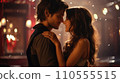 Festive Romance: Young Couple in Love Dancing in Beautiful Outfits on New Year's Eve 110555515