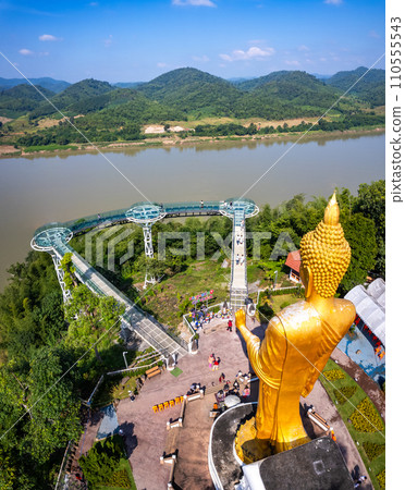 Aerial view of the Skywalk in Chiang Khan, Thailand 110555543
