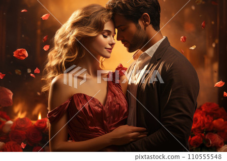 Expressive Love: Young Couple's Romantic Gestures on Valentine's Day Expressive Love: Young Couple's Romantic Gestures on Valentine's Day 110555548