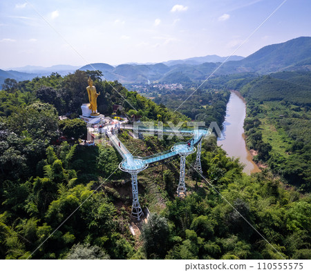 Aerial view of the Skywalk in Chiang Khan, Thailand 110555575