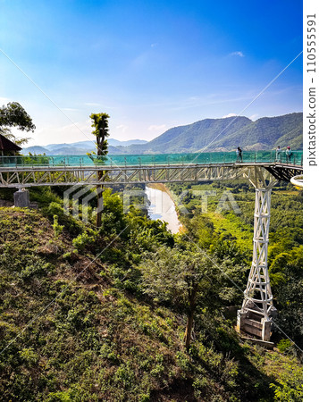 Aerial view of the Skywalk in Chiang Khan, Thailand Aerial view of the Skywalk in Chiang Khan, Thailand 110555591