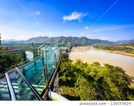 Aerial view of the Skywalk in Chiang Khan, Thailand Aerial view of the Skywalk in Chiang Khan, Thailand 110555624