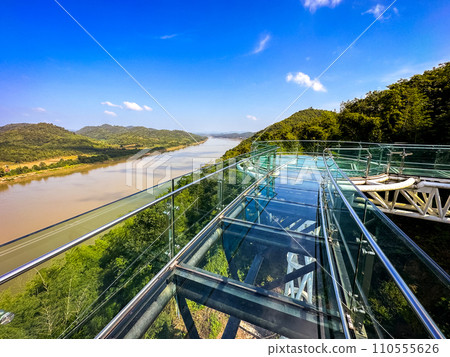 Aerial view of the Skywalk in Chiang Khan, Thailand Aerial view of the Skywalk in Chiang Khan, Thailand 110555626