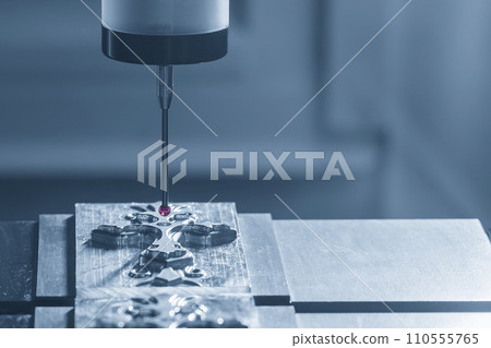 The  CMM probe measuring the  mold parts on machining center. 110555765