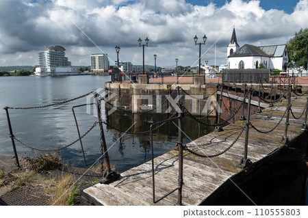 Cardiff Bay With Ferris Wheel, Millenium Centre And Pierhead Building In The City Of Cardiff In Wales, United Kingdom Cardiff Bay With Ferris Wheel, Millenium Centre And Pierhead Building In The City Of Cardiff In Wales, United Kingdom 110555803