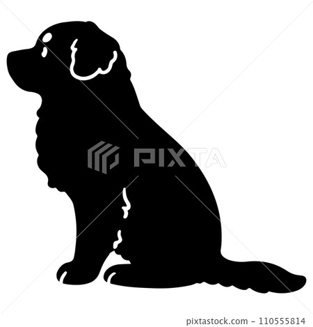 Simple and cute Bernese Mountain Dog silhouette sitting facing side with face Simple and cute Bernese Mountain Dog silhouette sitting facing side with face 110555814