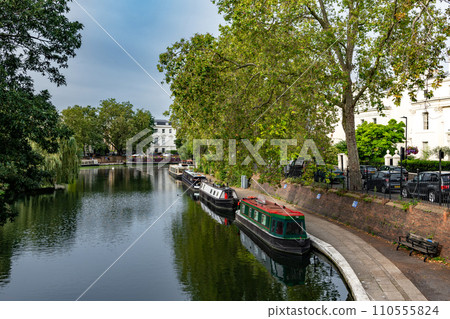 Little Venice In North Paddington With House Boats And Canals In London, United Kingdom Little Venice In North Paddington With House Boats And Canals In London, United Kingdom 110555824