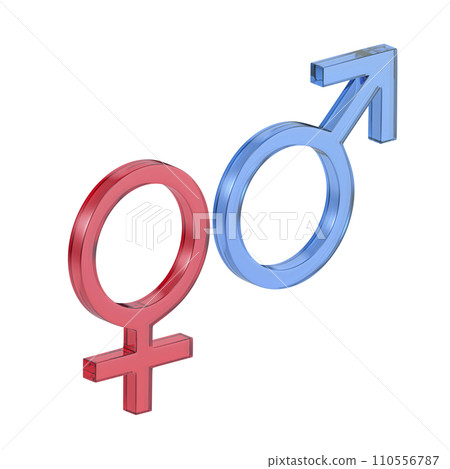 Red female and blue male gender symbols 110556787