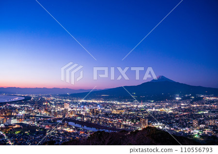 (Shizuoka Prefecture) Numazu street lights and Mt. Fuji evening view (Shizuoka Prefecture) Numazu street lights and Mt. Fuji evening view 110556793