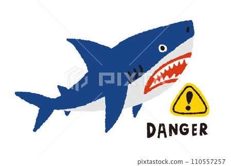 Hand drawn illustration of marine dangerous creature great white shark Hand drawn illustration of marine dangerous creature great white shark 110557257