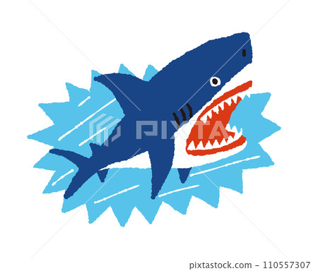 Hand-drawn illustration of a dangerous marine creature great white shark attacking 110557307