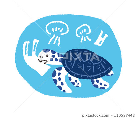 手繪插圖:海龜吃塑膠袋,誤以為是水母 手繪插圖:海龜吃塑膠袋,誤以為是水母 110557448
