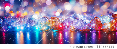 Christmas lights on a colorful background with bokeh effect. New Year and Christmas background Christmas lights on a colorful background with bokeh effect. New Year and Christmas background 110557455