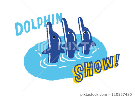 游泳的海豚手繪插畫【海豚表演】 游泳的海豚手繪插畫【海豚表演】 110557480