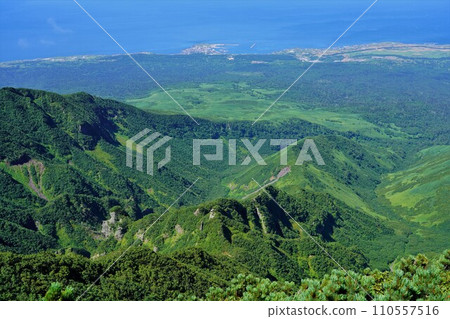 Kutsugata Mausoleum and Kutsugata Port from the 8th station of Mt. Rishiri 110557516