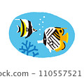 摩爾人與多刺蝴蝶魚的手繪插圖[熱帶魚] 110557521