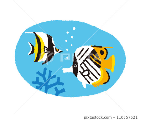 摩爾人與多刺蝴蝶魚的手繪插圖[熱帶魚] 110557521