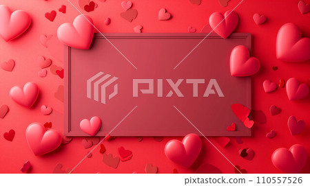 心形物品描繪在質樸的木質背景上，浪漫的風格 110557526