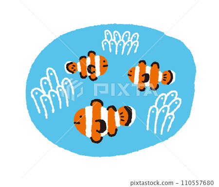 小丑魚與海葵手繪插畫【熱帶魚】 110557680