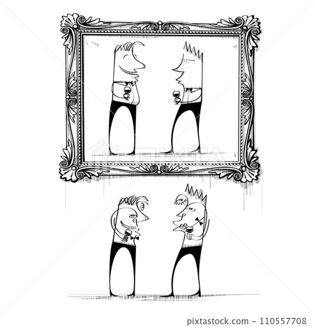 Two abstract men admire their portrait 110557708