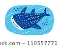 游泳的鯨鯊和小魚手繪插畫 110557771