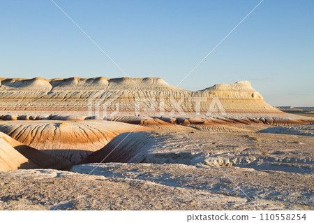 Kyzylkup area landscape, Mangystau desert. Rock strata formations 110558254