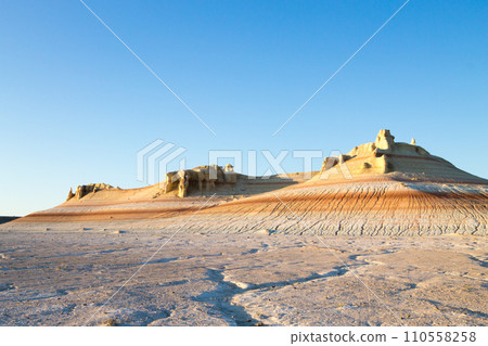 Kyzylkup area landscape, Mangystau desert. Rock strata formations 110558258