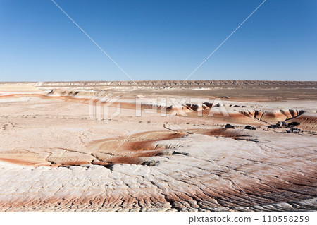 Kyzylkup area landscape, Mangystau desert. Rock strata formations 110558259
