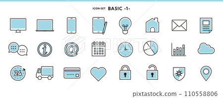 Standard icon set 1 for PC, email, information, etc. 110558806