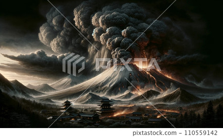 Eruption of Mt.Fuji at night 110559142