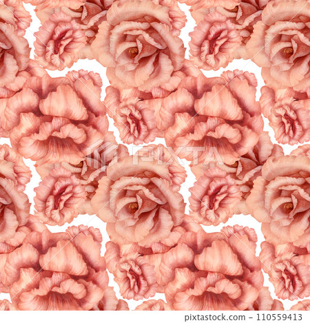 Watercolor pink seamless pattern with eustoma flowers, in trendy peach fuzz color for Valentine's Day, wedding, wrapping paper, scrapbooking, fabric, card, label, postcard, stickers 110559413