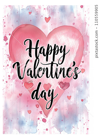 AI-generated content. Valentine's Day greeting card featuring watercolor hearts and splashes, great for personal love notes, Valentine's promotions, and romantic decorations. 110559905