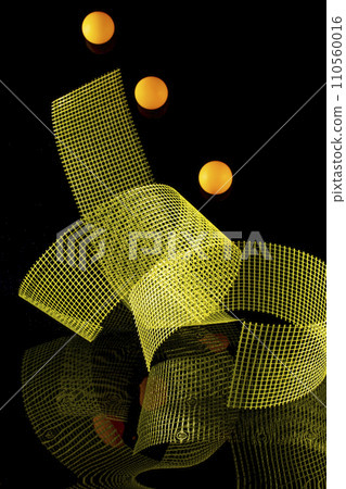 Abstract still life with orange balls and a mesh figure 110560016