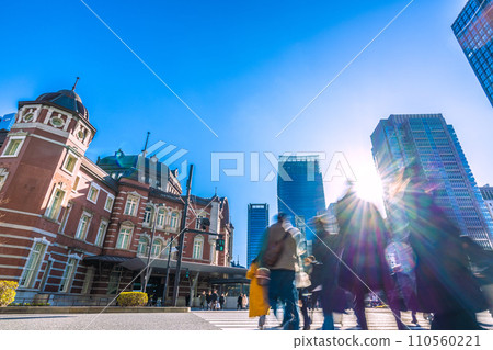 Tokyo cityscape in Japan View of the Tokyo Station red brick station building from the Marunouchi north exit of Tokyo Station...A ray of hope...=January 14, 2020 Tokyo cityscape in Japan View of the Tokyo Station red brick station building from the Marunouchi north exit of Tokyo Station...A ray of hope...=January 14, 2020 110560221