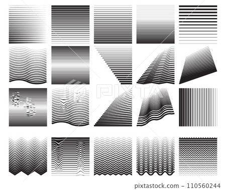 Line fade pattern. Collection Faded halftone black lines. Fading linear gradient. Vector isolated pattern on white background. Degraded fades stripe, smooth, thin, curved lines to square shape. Line fade pattern. Collection Faded halftone black lines. Fading linear gradient. Vector isolated pattern on white background. Degraded fades stripe, smooth, thin, curved lines to square shape. 110560244