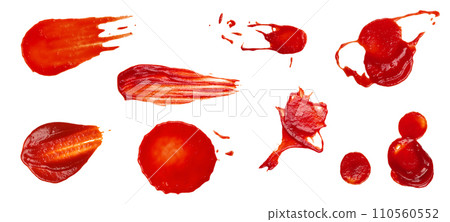 Collection of red tomato ketchup stains 110560552