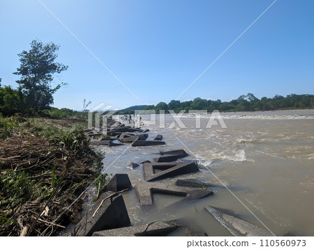 River swollen due to the previous day's typhoon River swollen due to the previous day's typhoon 110560973