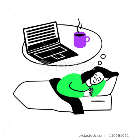 Cartoon Color Web Development Concept Scene with Character Girl Dreams about Website Programming Flat Design Style. Vector illustration 110561021