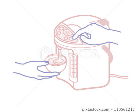 向量插圖:手將茶或熱水從電熱水壺倒入茶杯_線圖 向量插圖:手將茶或熱水從電熱水壺倒入茶杯_線圖 110561215