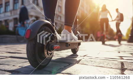 People traveling on electric kickboards: AI work 110561268