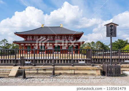 Nara, Japan - April 2, 2023 : Chu-kondo (Central Golden Hall) of the Kofukuji Temple. 110561479