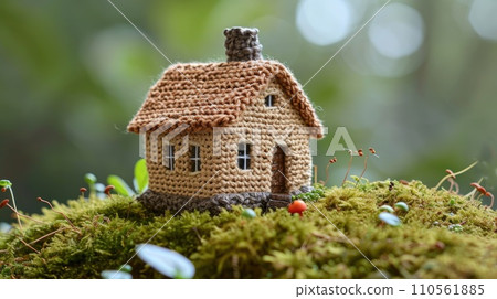 Knitted house from wool. Knitted house from wool. 110561885