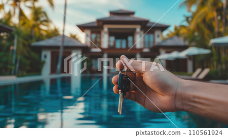 keys in a hand on background of house 110561924