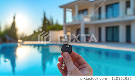 keys in a hand on background of house 110561925