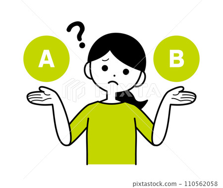 A woman who is confused when comparing A and B 110562058