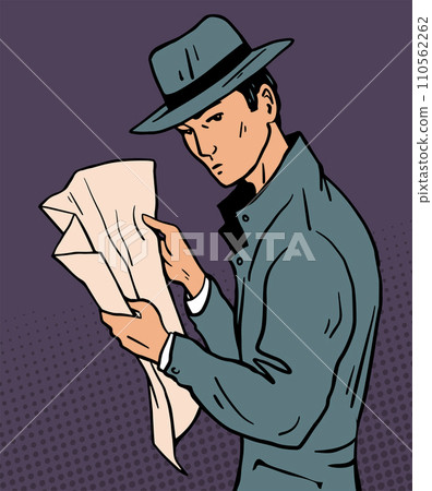Portrait of detective man in retro hat Portrait of detective man in retro hat 110562262
